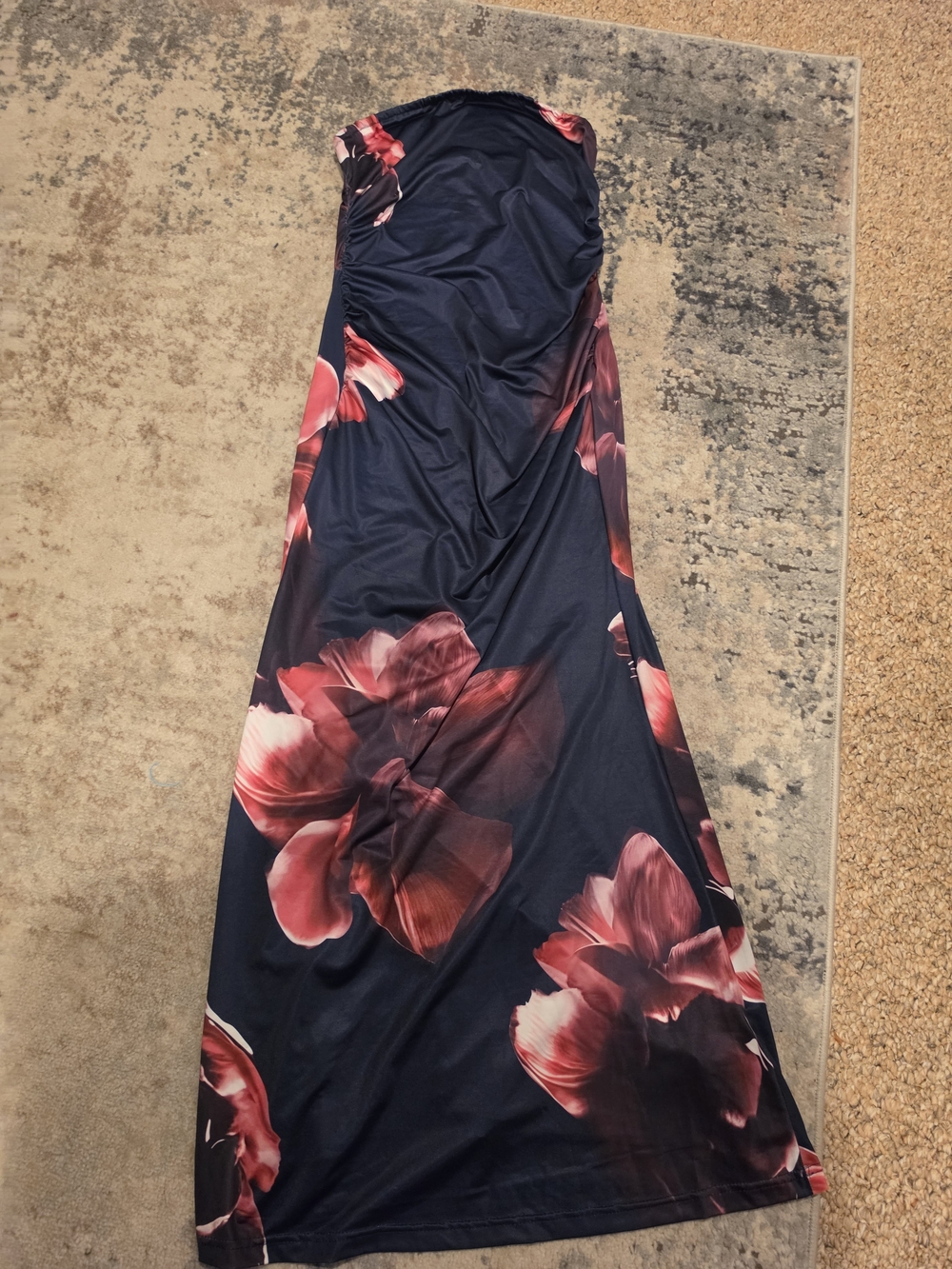 SHEIN Navy Maxi Skirt with Red Floral Accents